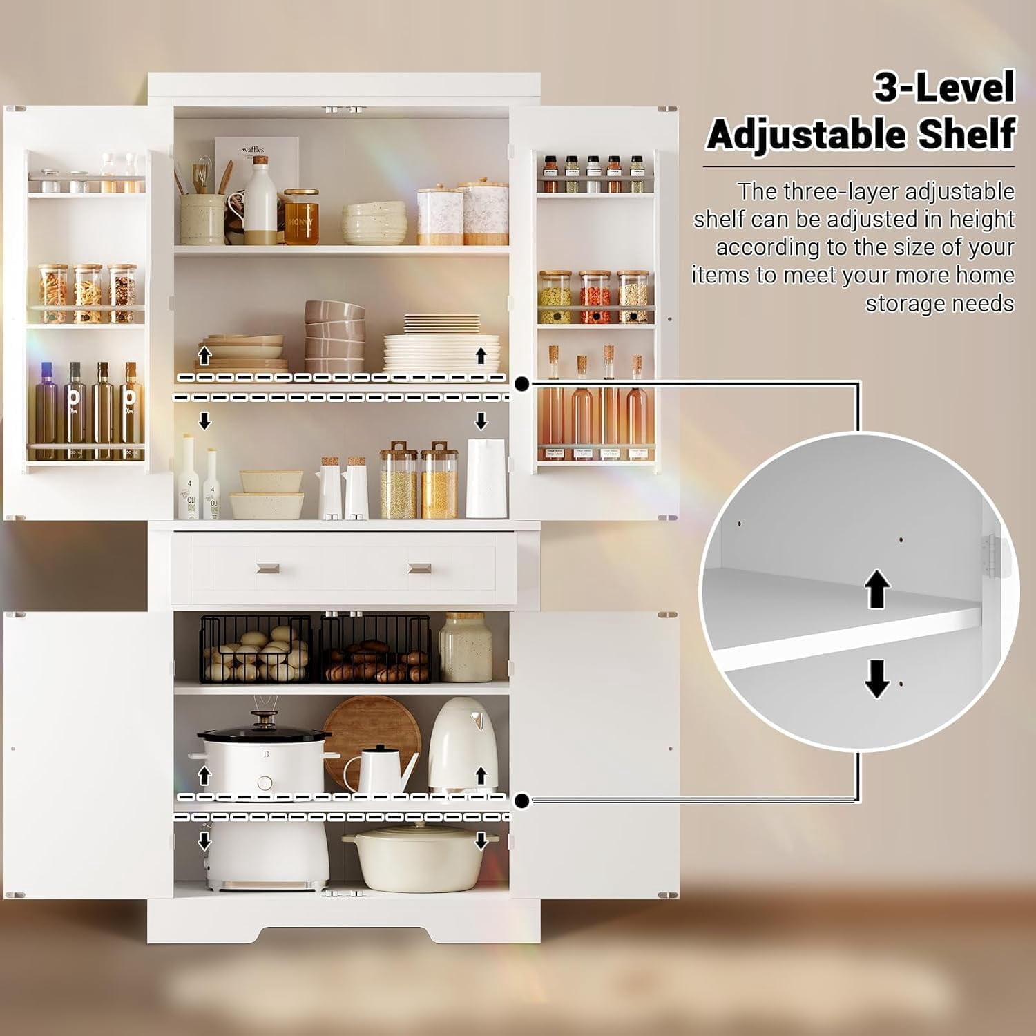 Yeshouse 71.7 Inch Kitchen Pantry Cabinet,Freestanding High Cupboard Bathroom Storage Cabinet with 2 Drawer & Cabinets, 3 Adjustable Shelves, 6 Door Shelves,for Living Room, Kitchen