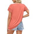 thumbnail image 4 of Blusa de manga corta con costuras de encaje, camiseta informal holgada de manga corta de color puro para mujer, color rosa XL, 4 of 6