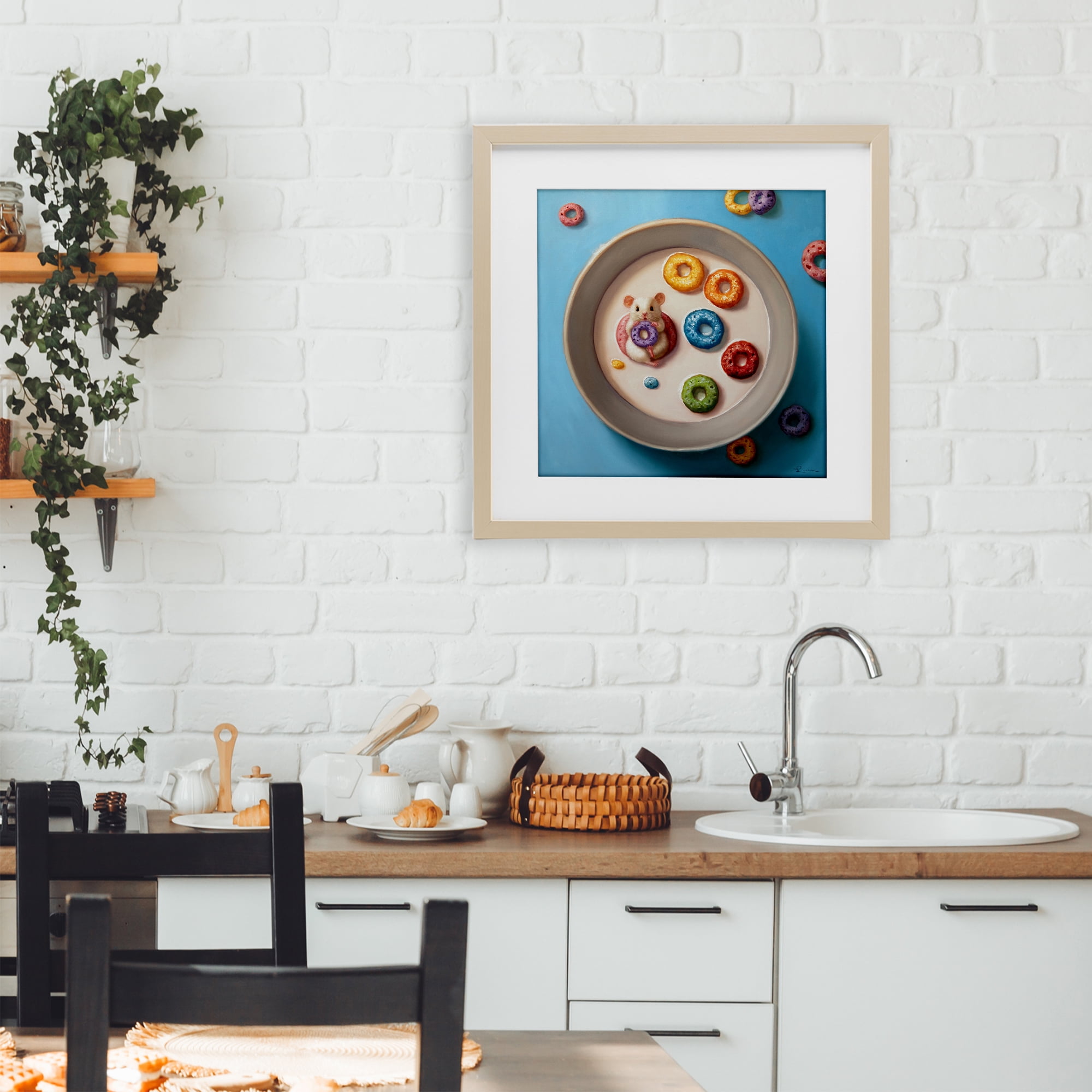 Stupell Industries Morning Dunk Cereal Mouse Birch Framed Print Under Glass, design by Lucia Heffernan