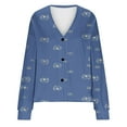 thumbnail image 4 of WRKEKC Botanical Print French Wool Plush Jacket Button Front Fall Winter Soft Coat with Pockets for Coffee Run and Weekend Style Blue L, 4 of 4