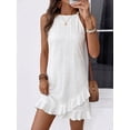 thumbnail image 5 of White Eyelet Lace Sleeveless Halter A-Line Sundress With Ruffle Hem For Summer Vacation, 5 of 5