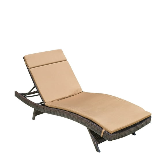 Outdoor Brown Wicker Adjustable Chaise Lounge with Caramel Cushion