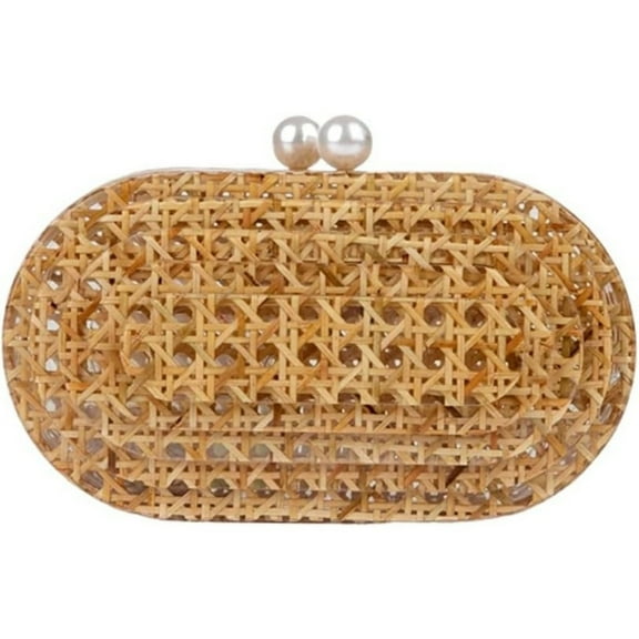 MASWLM Women Rattan Acrylic Evening Bag Rattan Woven Clutch Purse Summer Beach Wicker Shoulder Handbag