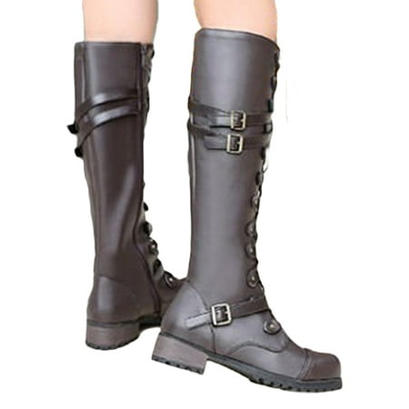 

ANYSENSEPS Women Lace Up Knee High Boots Mid Block Heel Riding Boots Shoes