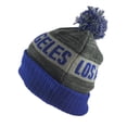 thumbnail image 3 of Top Headwear Los Angeles Winter Striped Beanie w/ Pom - Royal/Grey, 3 of 4