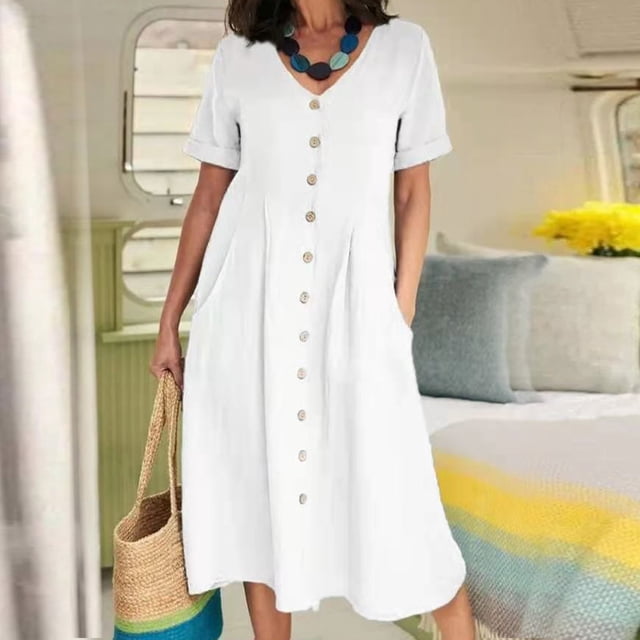 WILLBEST Low Carb Dressing for Womens Linen Dress Summer Long Dresses with Pockets