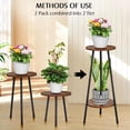 thumbnail image 2 of 2 Pack Indoor Plant Stand, Mid-Century Wooden Style Plant Holder, Indoor Outdoor Flower Stand,Small Round Table, Two Different Sizes(Black), 2 of 7