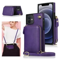 iPhone 12 Wallet Case, iPhone 12 Pro Case, Dteck Zipper Crossbody Phone Case with Card Holder Wrist Strap Purse Cover Compatible with iPhone 12 Pro / iPhone 12 6.1 inch, Purple