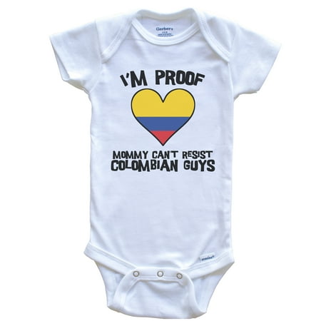 

I m Proof Mommy Can t Resist Colombian Guys Colombia Flag Heart Baby Bodysuit 0-3 Months White