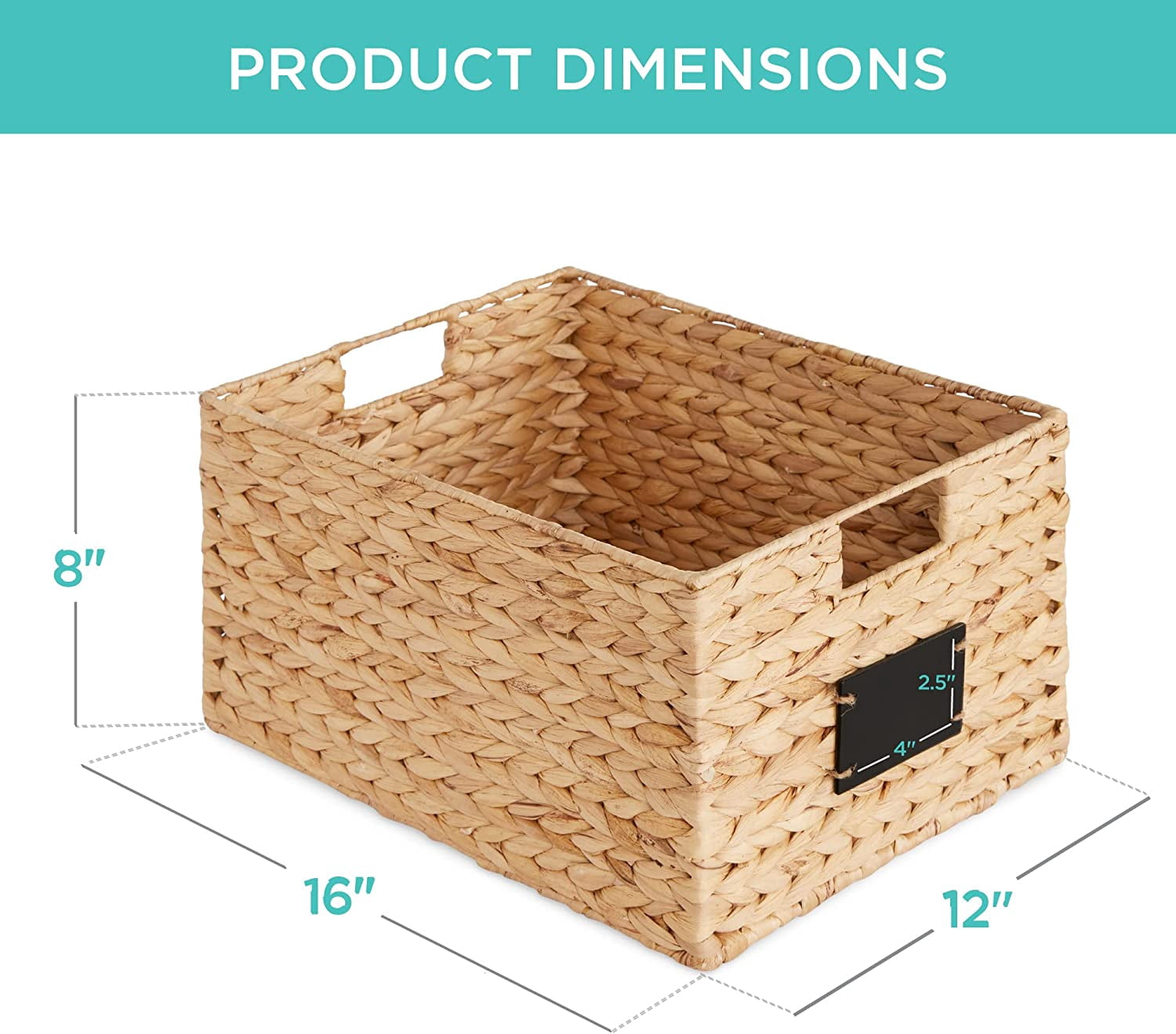 Pantry Baskets Set of 2 16x12in Water Hyacinth Storage Baskets, Woven Wicker Kitchen Organizers with handles w/Chalkboard Label Chalk Marker - Natural