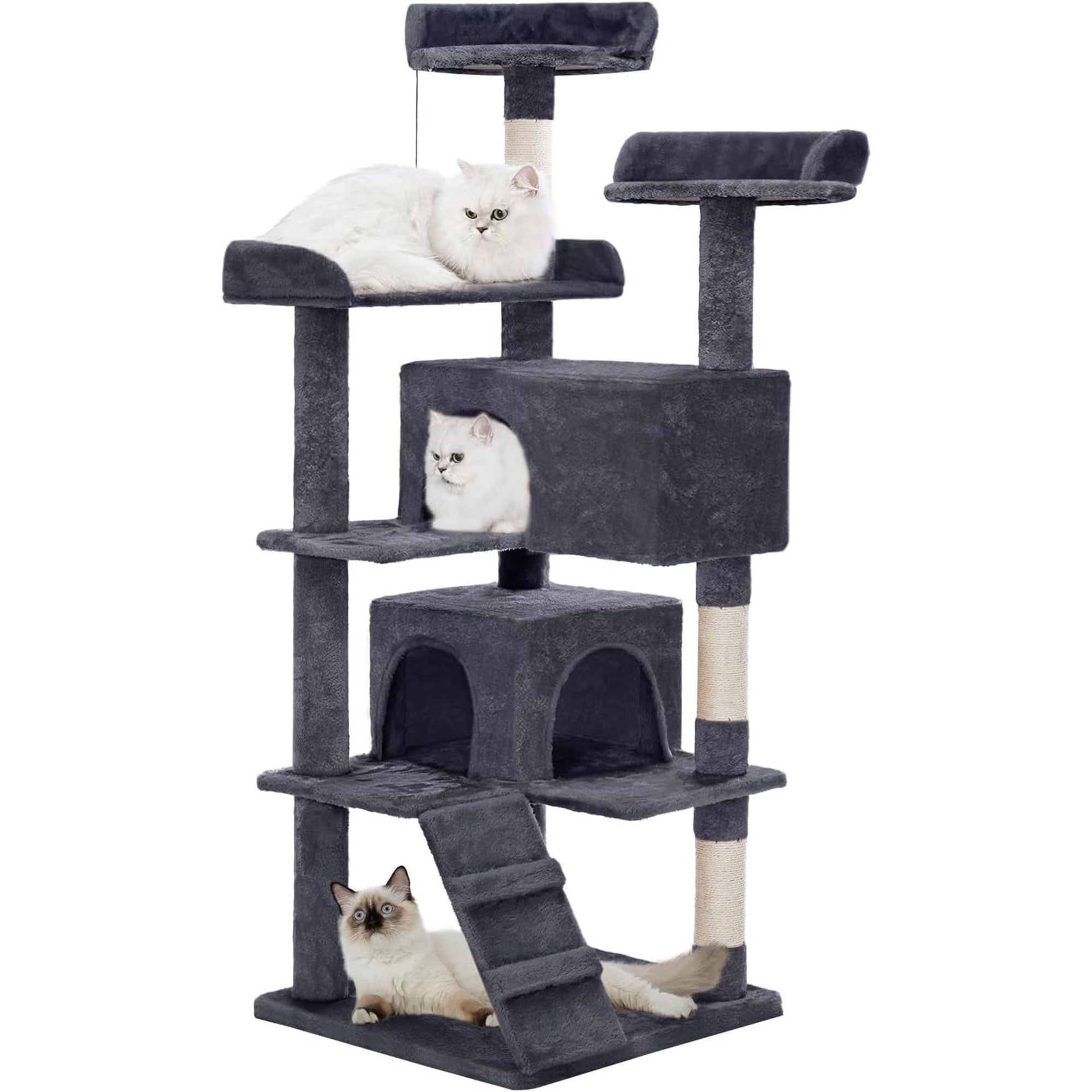 made 4 pets Cat Tree Tower 56in Cat Tower for Indoor Cats Kitten Tree Multi-Level Cat Tree with 2 Condo Furniture Activity Center with Scratching Posts Funny Toys Kittens Pet Play House, Dark Grey