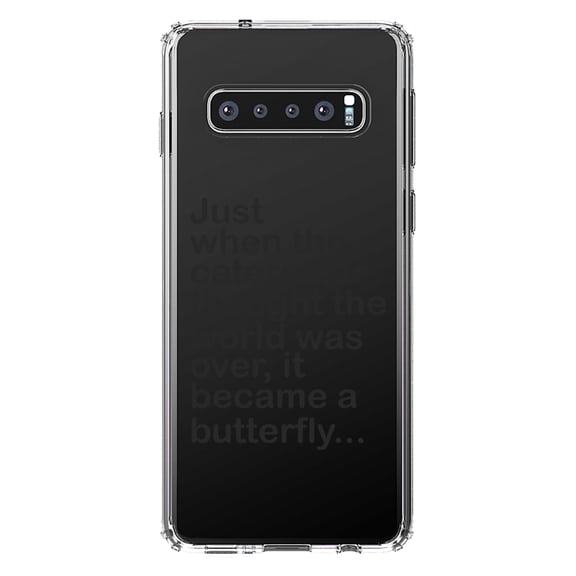 DistinctInk Clear Shockproof Hybrid Case for Samsung Galaxy S10 (6.1" Screen) - TPU Bumper Acrylic Back Tempered Glass Screen Protector - Caterpillar Though World Was Over Butterfly