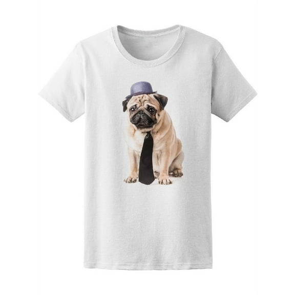 Pug In A Hat And Tie Tee Women's -Image by Shutterstock
