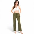 thumbnail image 2 of Women's High Waist Wide Leg Lounge Pants with Drawstring- Olive Green,Large, 2 of 7