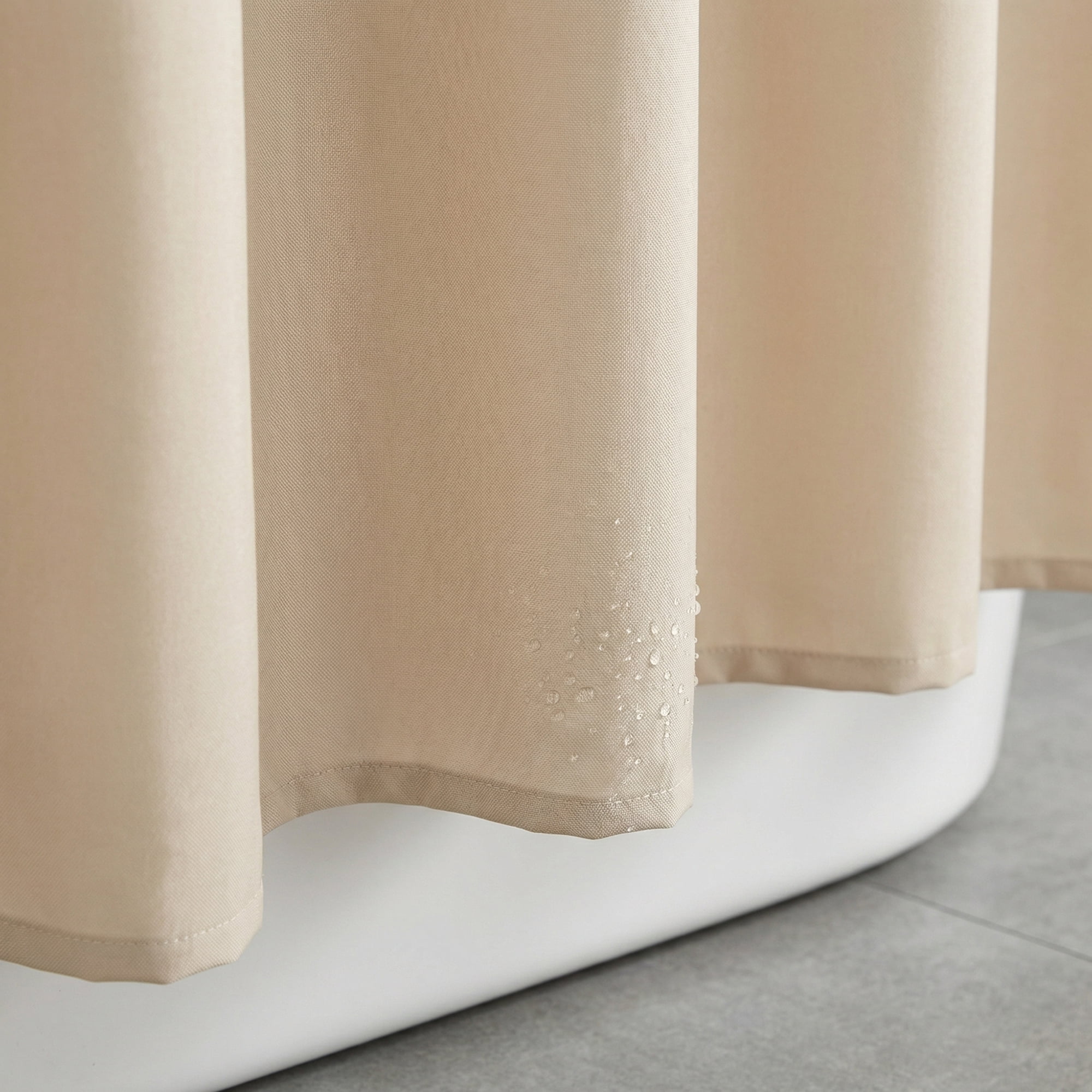 Unique Bargains Solid Polyester Shower Curtain Sets with 12 Hooks Beige 71"W x 71"L