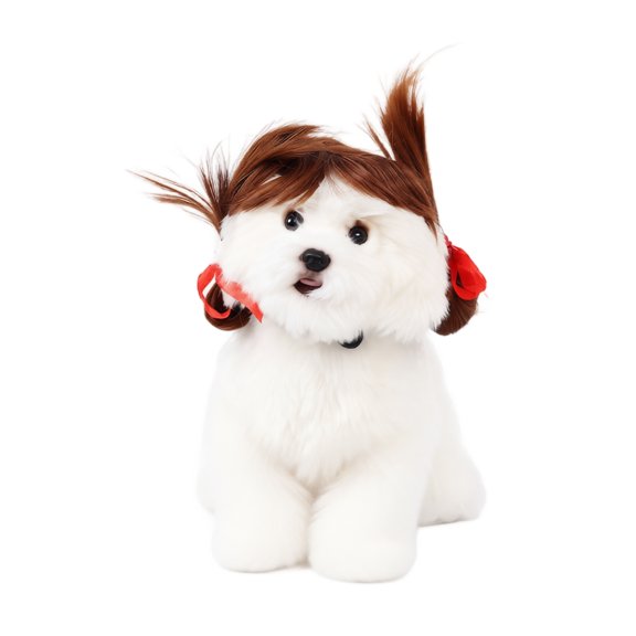Dog Dreadlock Wig with Twin Ponytails, Funny Cat Hair Accessory, High-Temp Silk Bouncy Frizz-Free, Easy Clip-On Pet Costume for Small Medium Breeds(5.5Inch,B)
