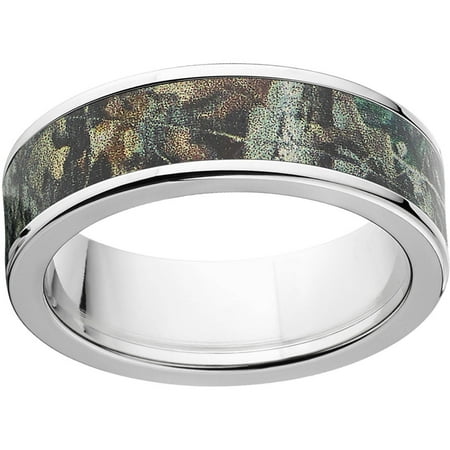 Realtree Timber Men's Camo 7mm Stainless Steel Wedding Band with Polished Edges and Deluxe Comfort Fit