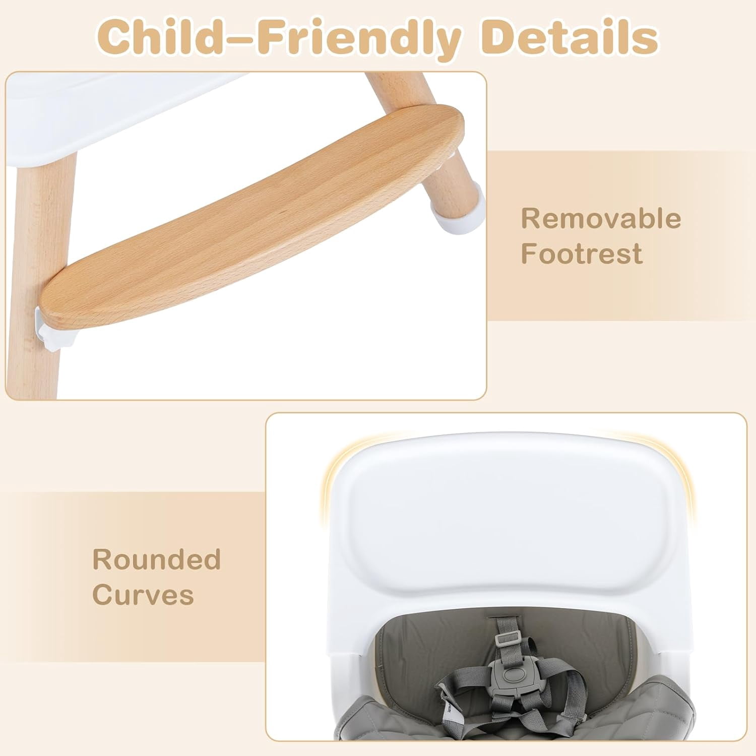 INFANS Baby High Chair, 6 in 1 Wooden Convertible Highchair for Babies and Toddlers, Infant Dining Booster Seat Kids Stool with Adjustable Removable Tray