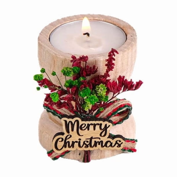 Feliz Navidad Candelabro de Madera | Decoración rústica navideña Acento | Mesa de mesa festiva | Madera Premium Durable | Perfecto para cenar, repisa y celebraciones en casa