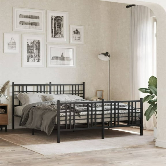 vidaXL Metal Bed Frame without Mattress with Footboard Black 59.1"x78.7"