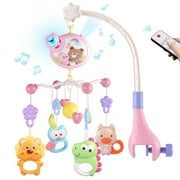Baby Mobile for Crib with Music and Lights, Rotating Crib Mobile with Projector, Remote Control, Teether Rattle Toys, Smart Timer for Newborns and Toddlers