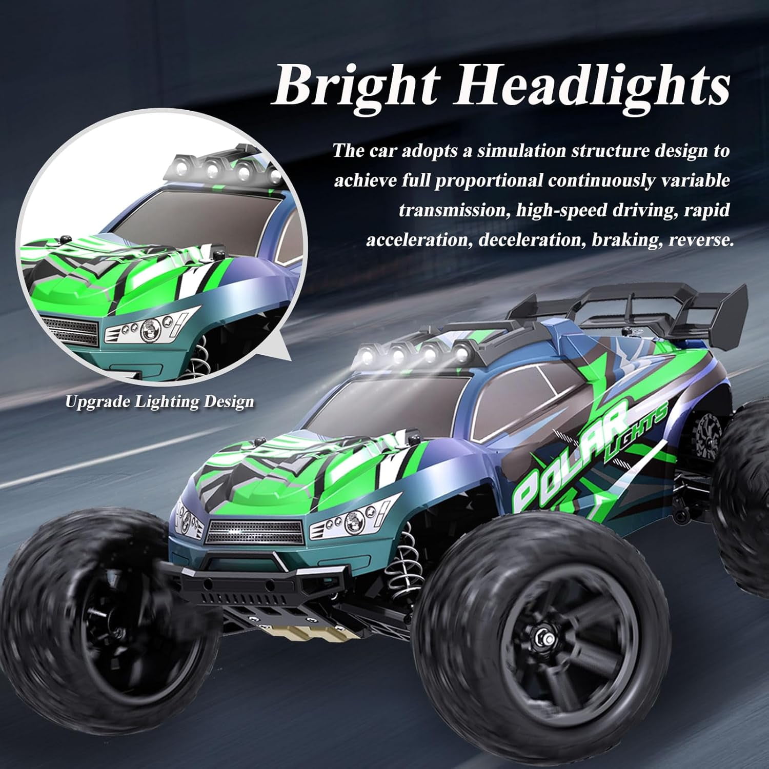 1:10 Large Rc Cars,18-Inch Remote Control Car Trucks with Lights,45+KM/H RC Off-Road Electric Truck, Includes 2 Rechargeable 2600mAh Batteries, Rc Cars for Adults & Boys