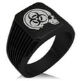 thumbnail image 1 of Stainless Steel Biohazard Skull Zombie Needle Stripe Pattern Biker Style Polished Ring, 1 of 1