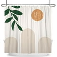 thumbnail image 5 of Boho Mid Century Shower Curtain Abstact Arch Sun Leaves Modern Minimalist Geometric Plant Aesthetic Shower Curtains Polyester Fabric Bathroom Decoration Curtain with Hooks 60x72 inch, 5 of 13