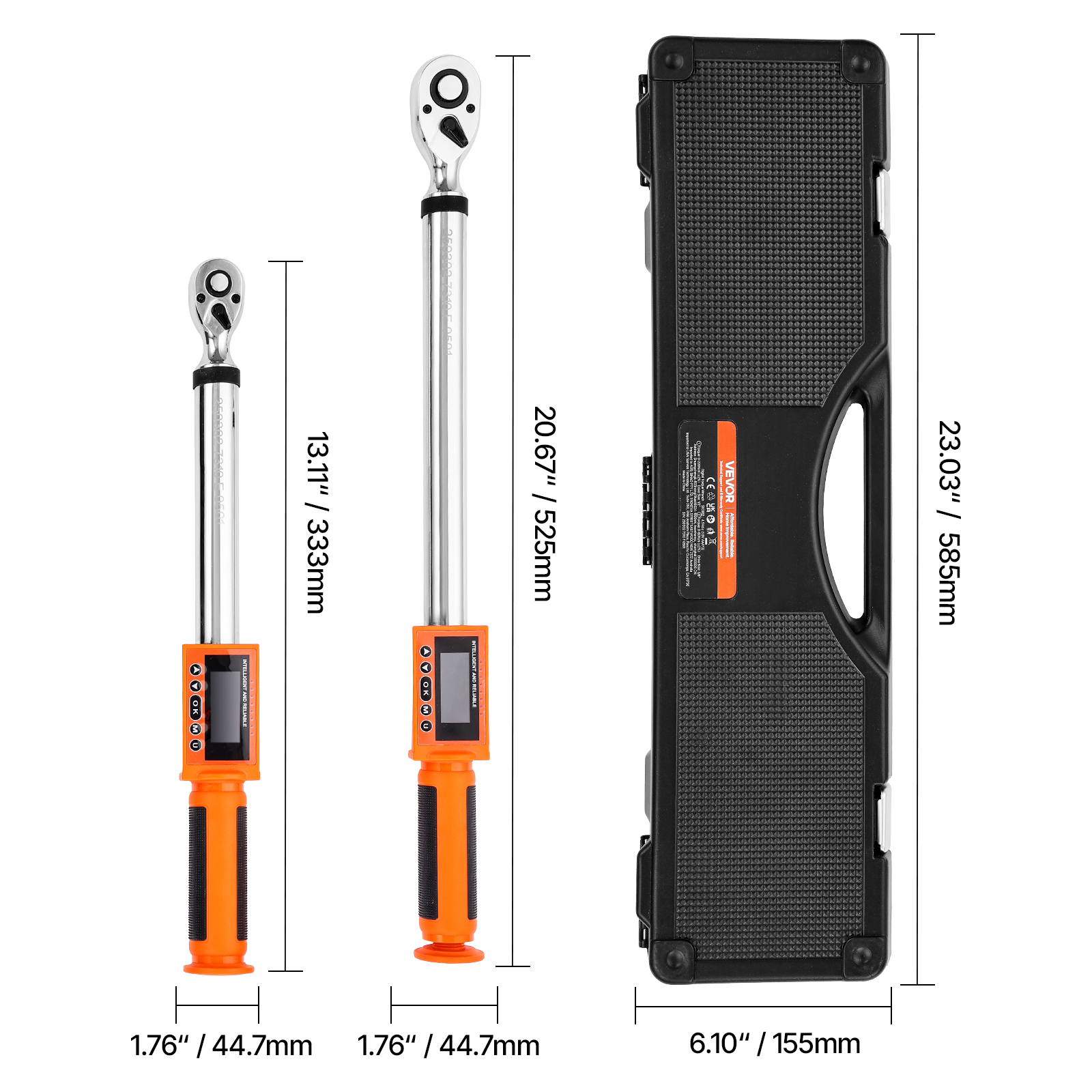 VEVOR Digital Torque Wrench Set, 2 Pieces, 1/2, 3/8 Inch Drive, 72-Tooth, ±2% High Accuracy Electronic Torque Wrench with Preset Value, Buzzer and LED Notification, for Automotive Motorcycle