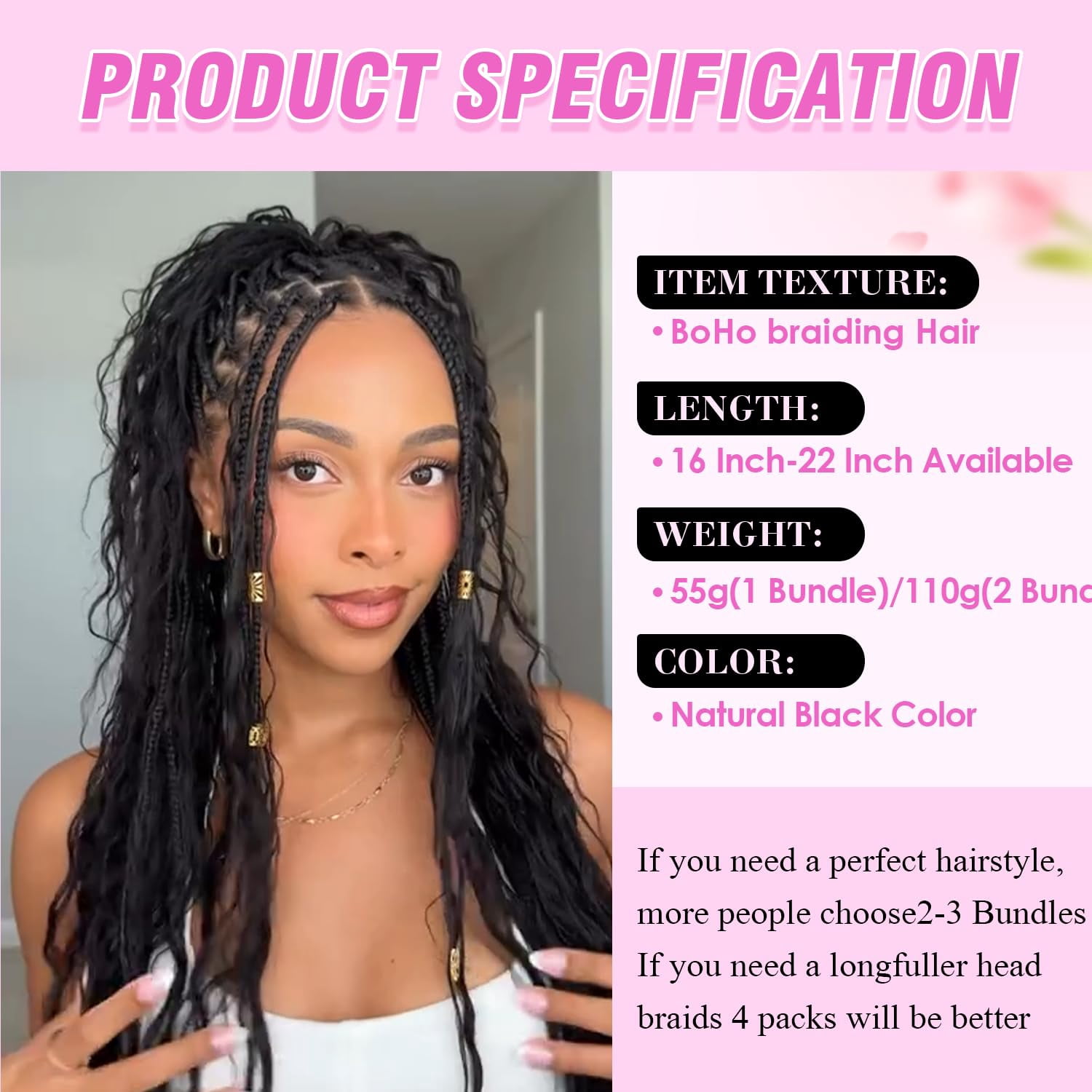 Human Braiding Hair for Boho Braids 20 Inch 110g 2 Bundles/Pack Deep Wave Boho Hair for Braiding 12A Curly 100% Unprocessed Brazilian Virgin Hair Extensions No Weft Knotless Bulk Braids