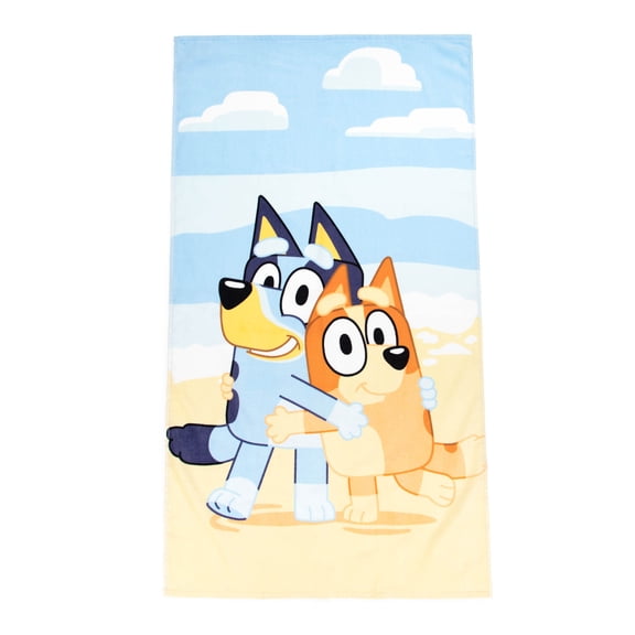 BBC Studios Bluey Kids Beach Towel, 27'' x 54'', 100% Cotton, Features Bluey and Bingo