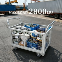 LINJI 2800lbs Capacity Platform Truck Cart with Cage, 4-in-1 Swivel Casters, Versatile Flatbed Cart, for Grocery,Laundry,Stall,Storage Heavy Duty Platform Truck with Cage, (Silver)​