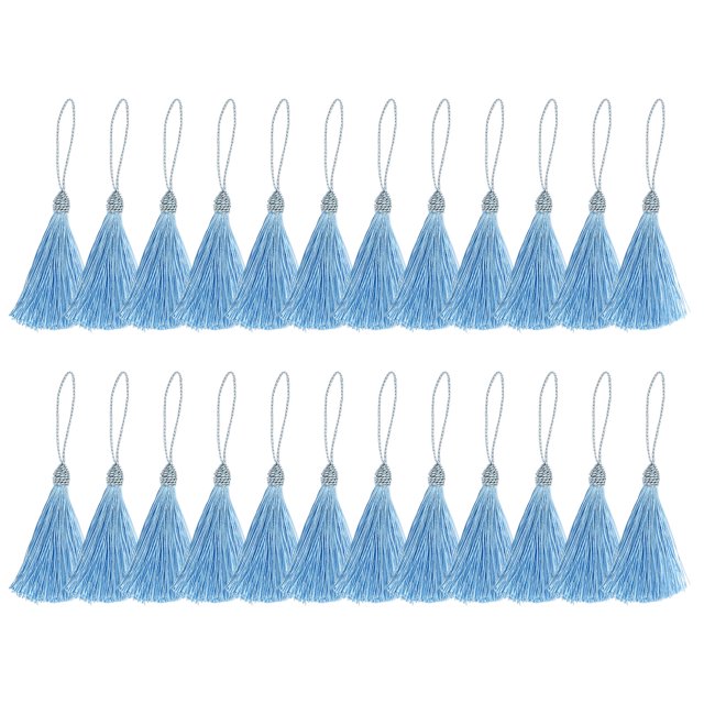 Unique Bargains 14cm/5.5 Inch Bookmark Tassels Soft Silky Floss Cord Loop Mini Handmade Tassels Sky Blue 50 Pack