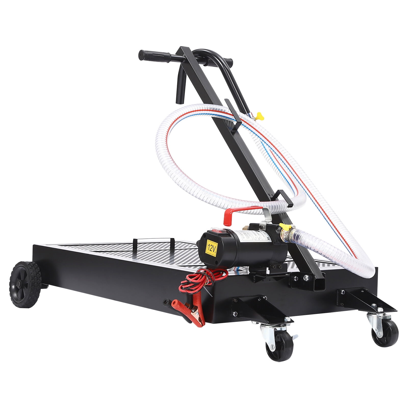 15 Gallon Electric Oil Drain Pan,12V Oil Drain Pan with Pump,56.78L Low Profile Oil Drain Pan,Oil Change Pan with T Foldable Hand and Wheels,8.2FT Hose Oil Drain Cart for Car,SUV,Trucks