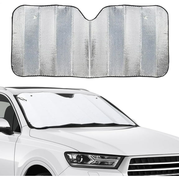 Pack-1 Car Windshield Sun Shade, Universal Windshield Sun Shade, 55" x 28" Double Thickening Bubble Sun Visor Protector, Car Windshield Sun Shade Fits for Car Truck SUV (Silver) Silver 1 PC