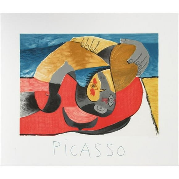 Pablo Picasso 2062 Femme Couchée- Lithographie sur Papier 29 Po x 22 Po - Rouge- Jaune- Bleu
