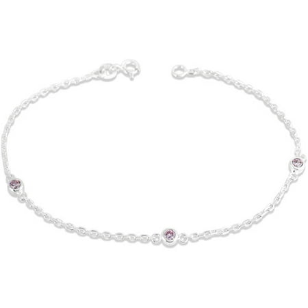 Pink CZ Sterling Silver Bracelet, 8"