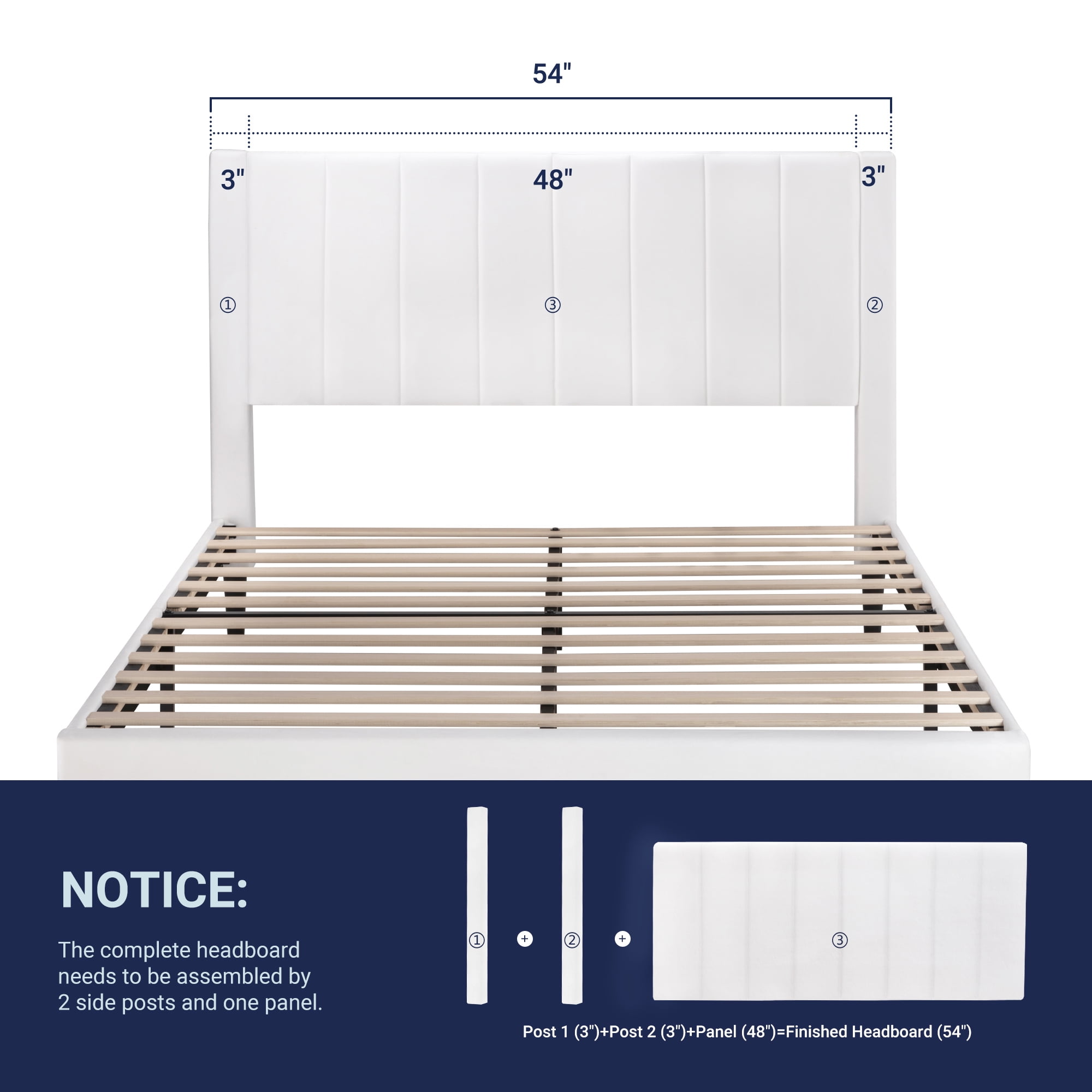 Allewie Full Size Velvet Upholstered Bed Frame with Vertical Channel Tufted Headboard, White