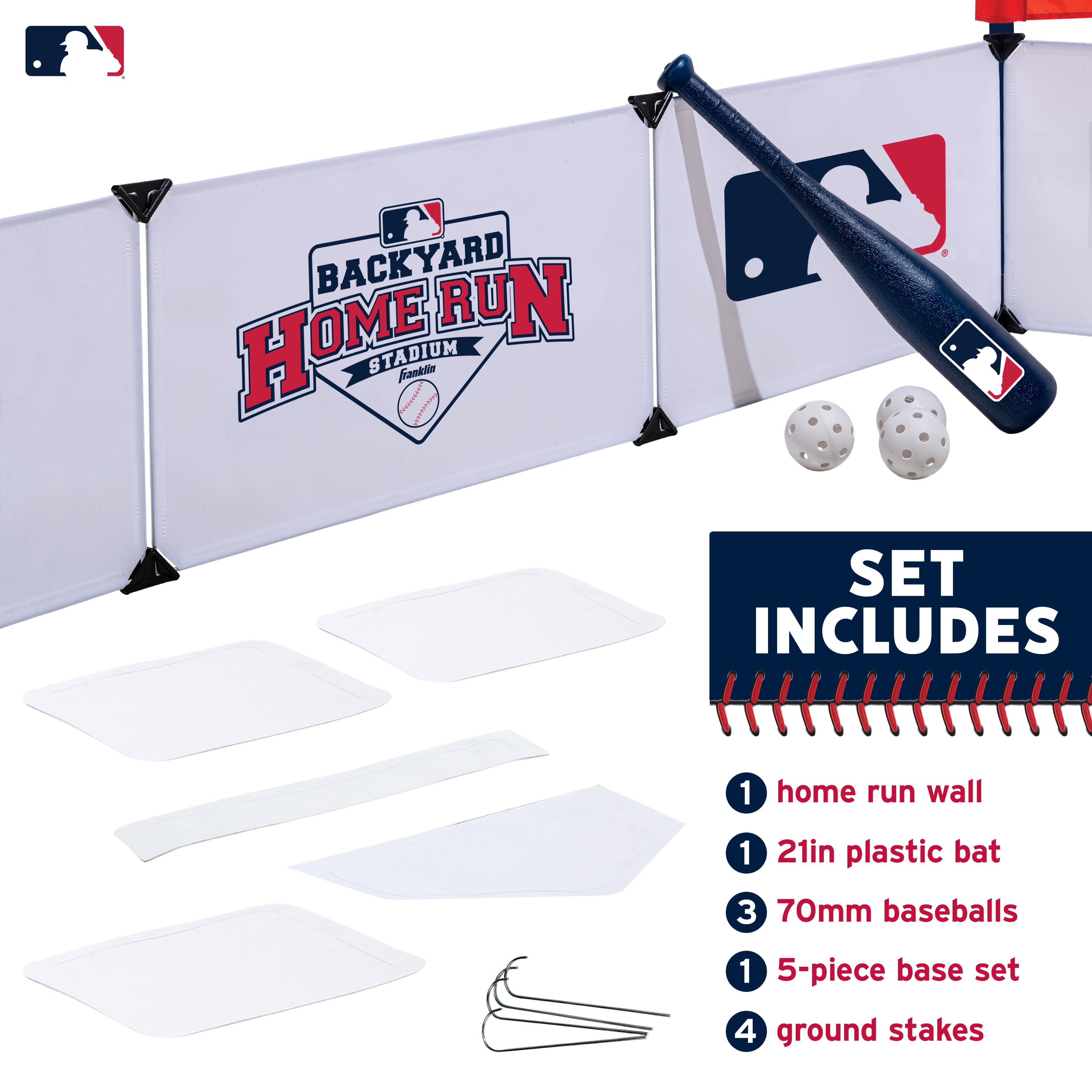 Franklin Sports MLB Kids Backyard Baseball Stadium - Kids Plastic Set - Walls, Bat, Balls + Bases