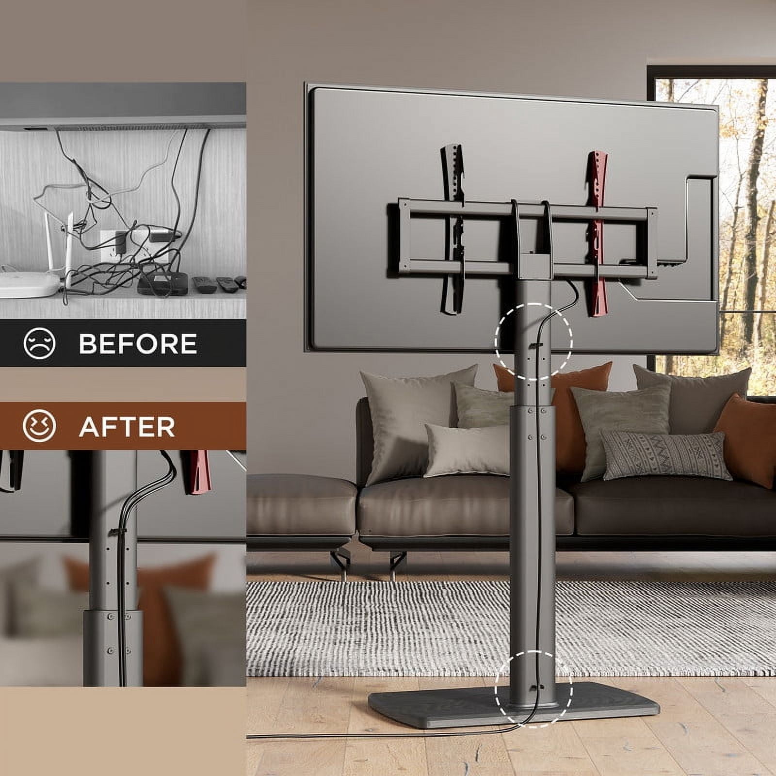 FITUEYES Floor TV Stand for 32-70 Inch Flat or Curved TVs up to 88 lbs, Height Adjustable, Swivel TV Mount Stand with Sturdy Wood Base, Black