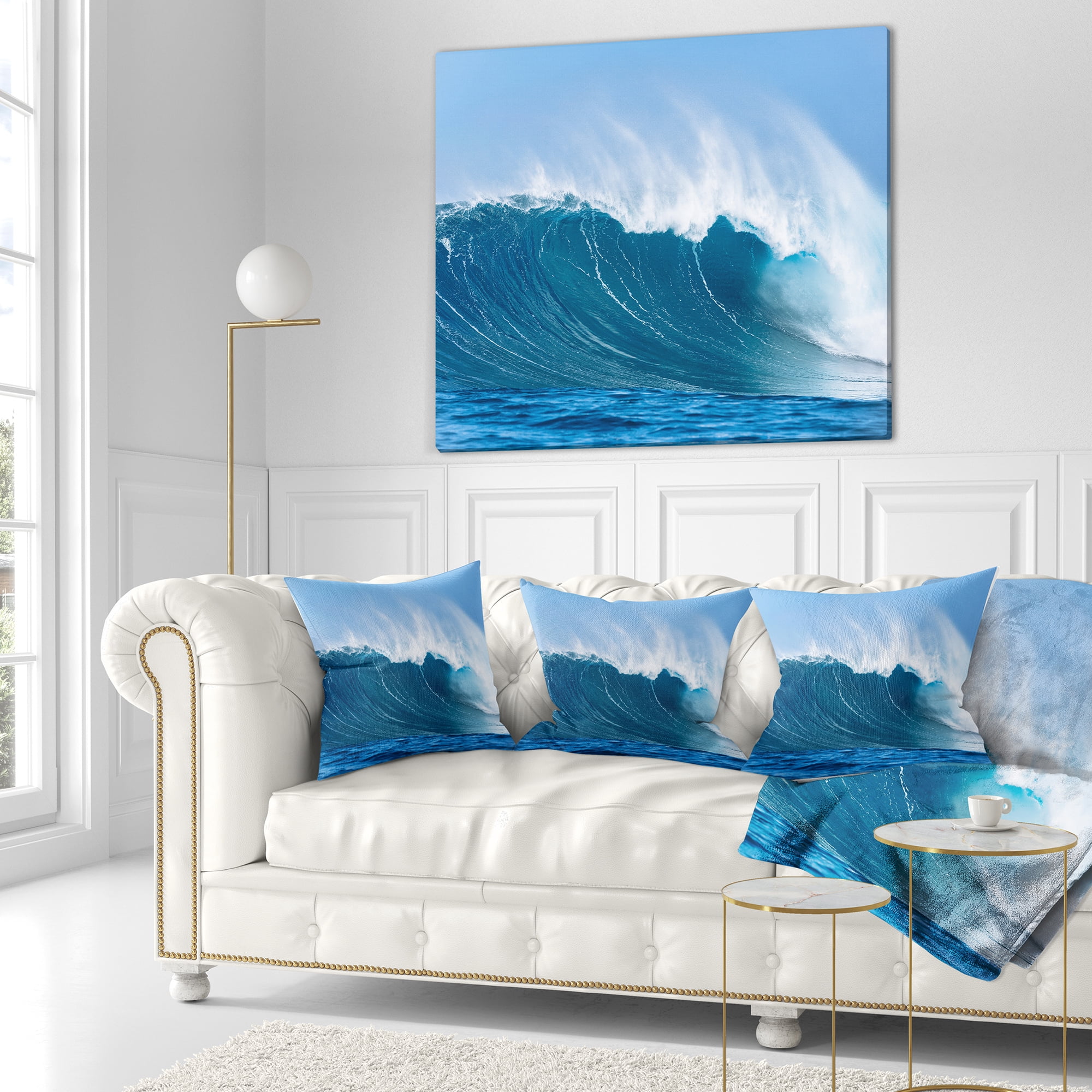 Designart Sky Hitting Ocean Waves - Seascape Throw Pillow - 18x18