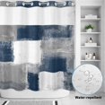 thumbnail image 4 of No Hook Shower Curtain with Built-in Rings - Navy Grey Paint Textured Washable Waterproof Fabric Bathroom Curtains for Hotel,Rentals, 72 X 72 Inch Long , Abstract Rustic Blue Tones, 4 of 9