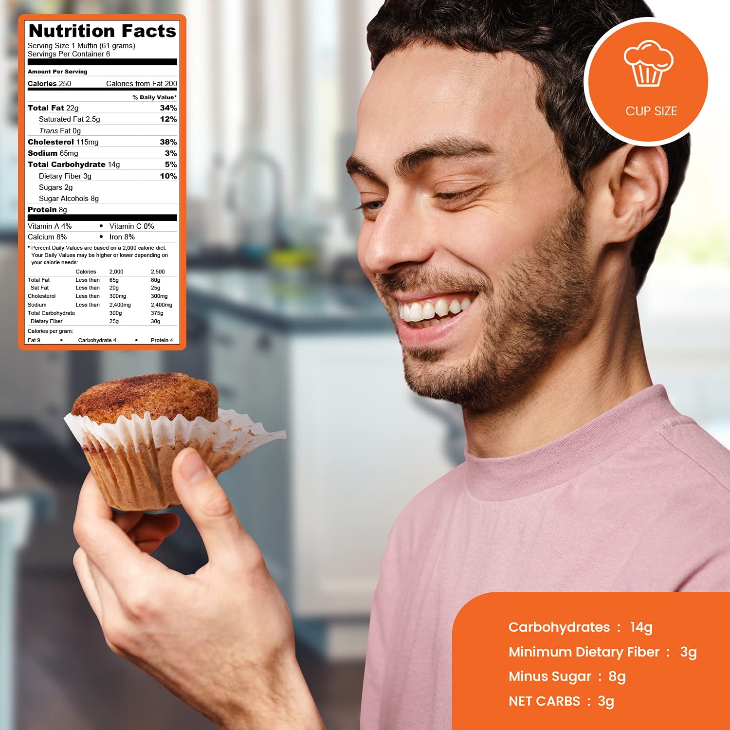 Carbolicious Cinnamon Muffins, Low Carb Keto Snack with Almond Flour, 6 Muffins