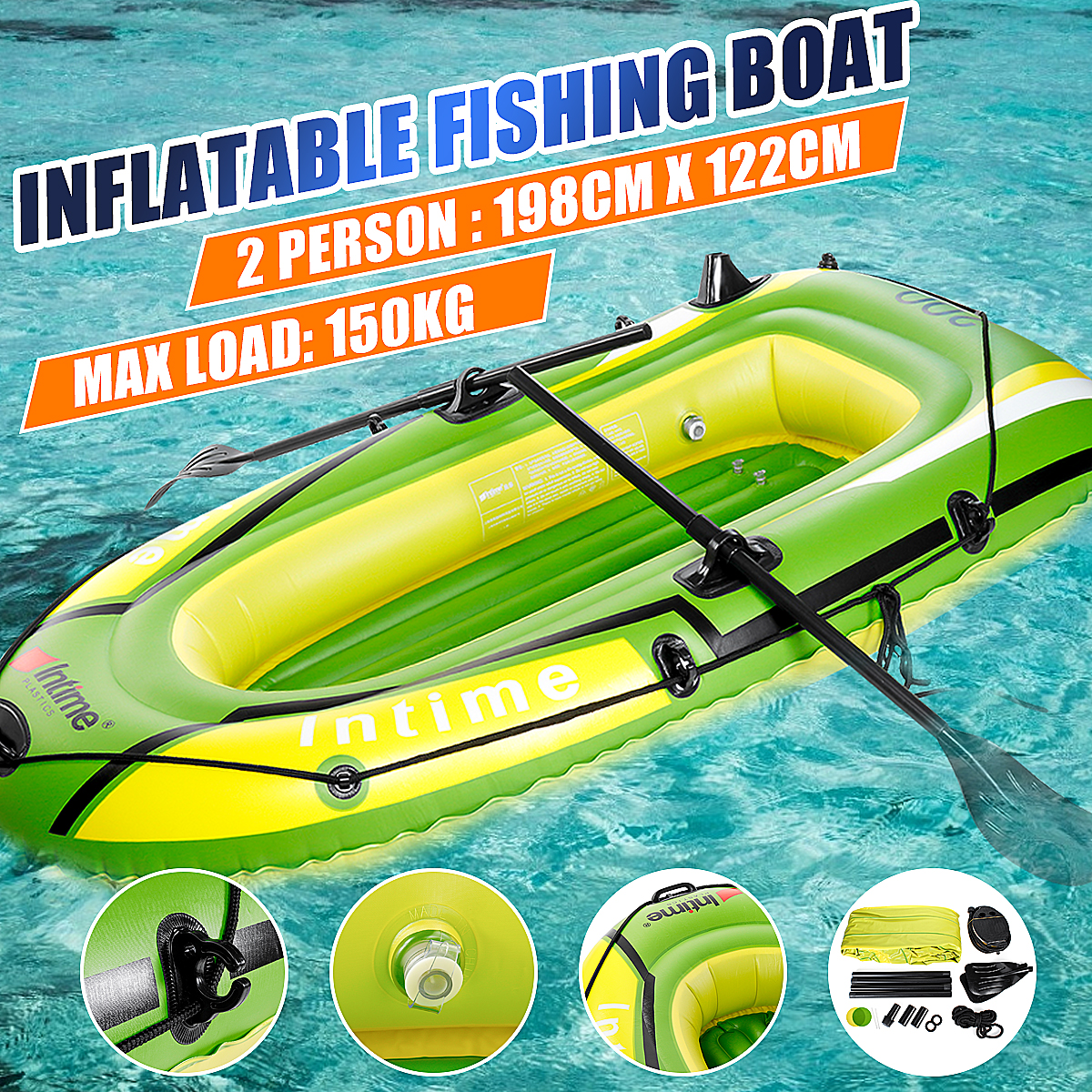198x122cm 2 Person PVC Inflatable Fishing Rowing Boat Dinghy Kayak Raft