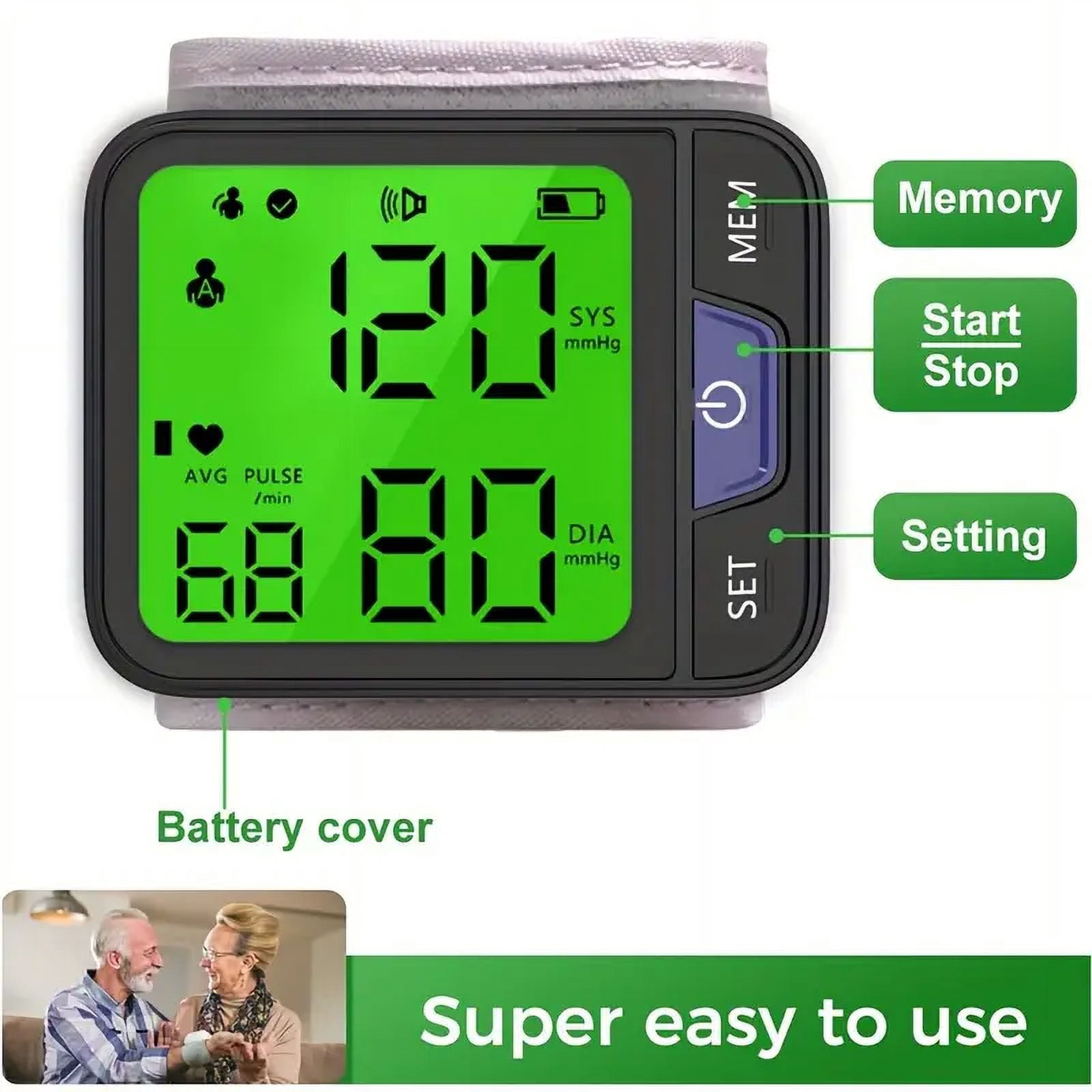 SUWU Dual User Blood Pressure Monitor with Large LED Display - Battery Powered Digital Sphygmomanometer for Adults, 2x120 Memory Storage, Adjustable Cuff, ≤36V Operating Voltage