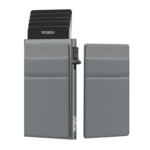 Tarjetero YESIW Auto Pop Up RFID de aluminio gris