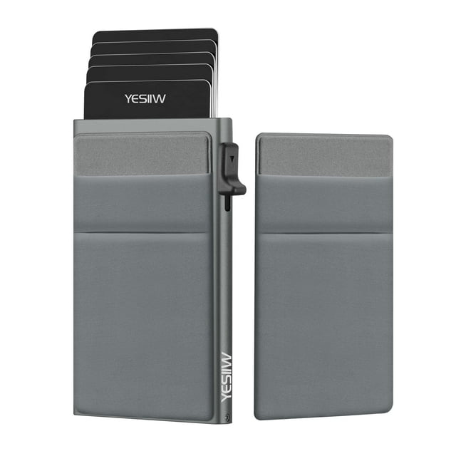 Tarjetero YESIW Auto Pop Up RFID de aluminio gris