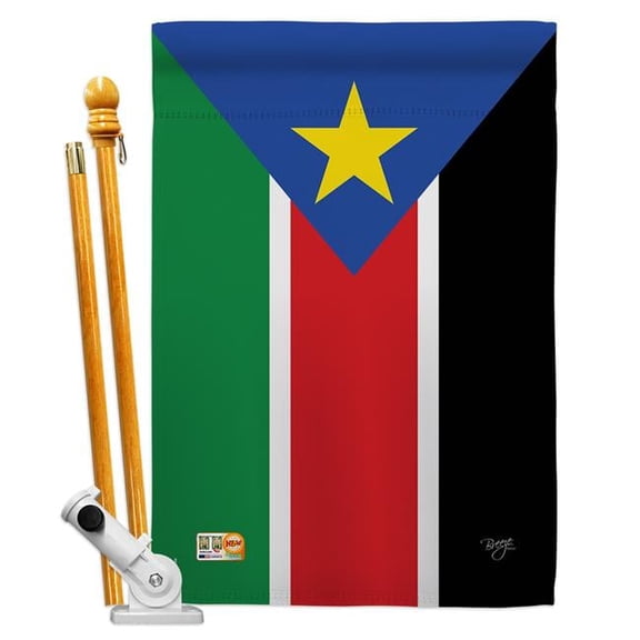 Breeze Decor BD-CY-HS-108296-IP-BO-D-US15-BD 28 x 40 in. South Sudan Flags of the World Nationality Impressions Decorative Vertical Double Sided House Flag Set with Pole Bracket & Hardware