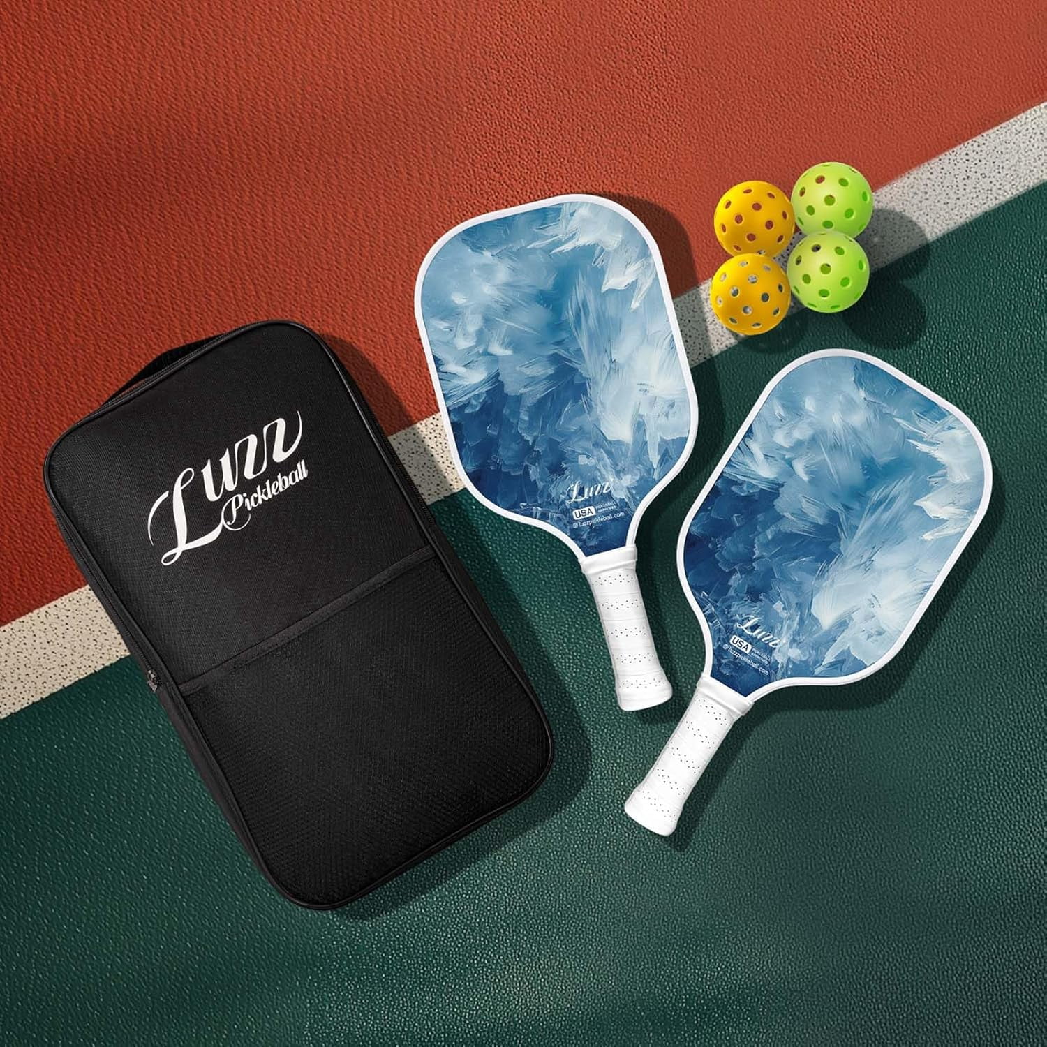 LUZZ Carbon Fiber Pickleball Paddle Set of 2 with 4 Balls and Carry Bag, USAPA Approved, T707 Pickle Ball Rackets for All Skill Level