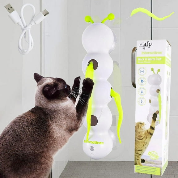 Caterpillar Smart Cats Toys, Interactive Cat Feather Toy with Motion Sensor, Whirlie Cat Toy for Hunting, Reduce Boredom, USB Rechargeable, No Drilling Required, Mount on Wall & Window